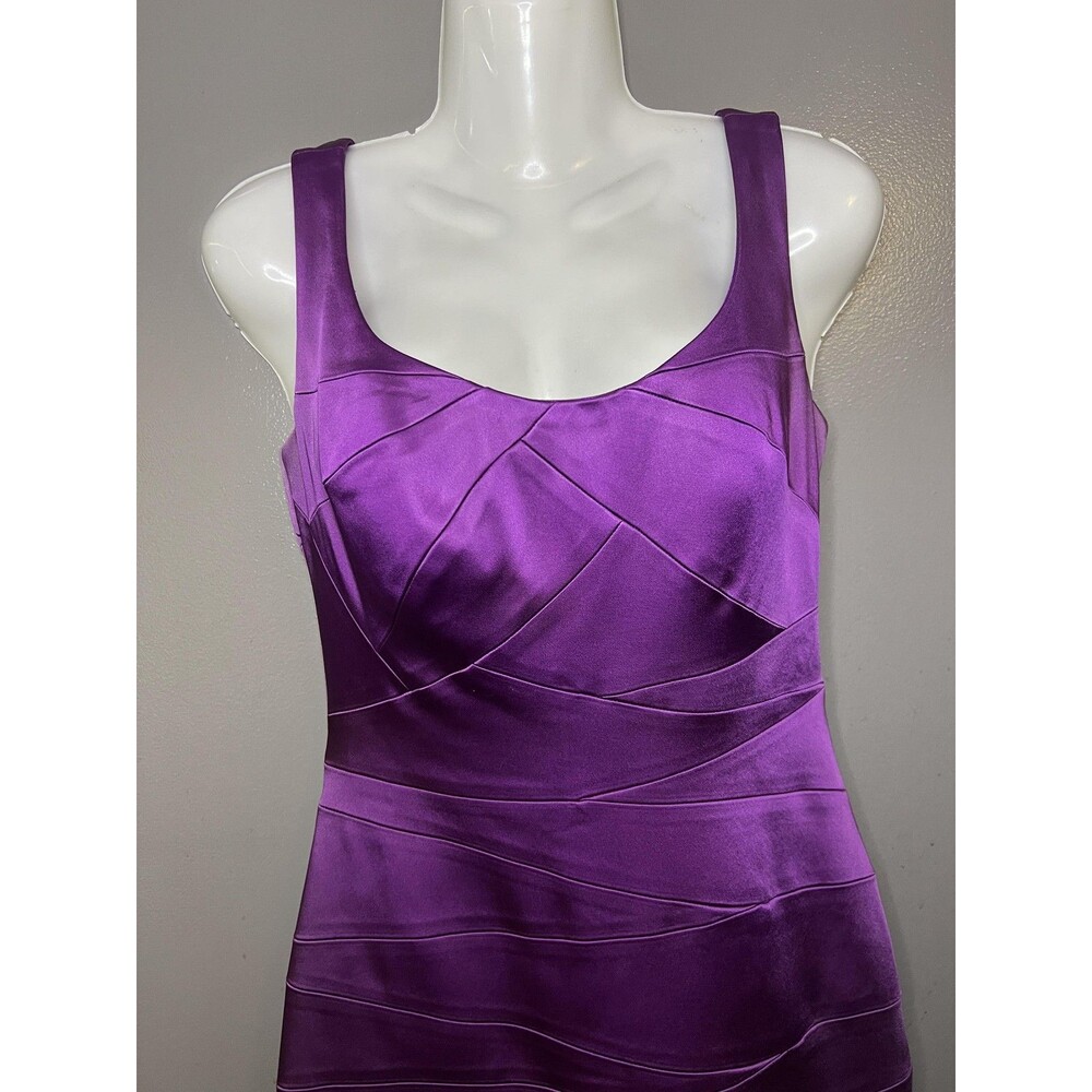 Jax Dress Womens 4 Purple Satin Bandage Sheath Sleeveless Knee Length Party